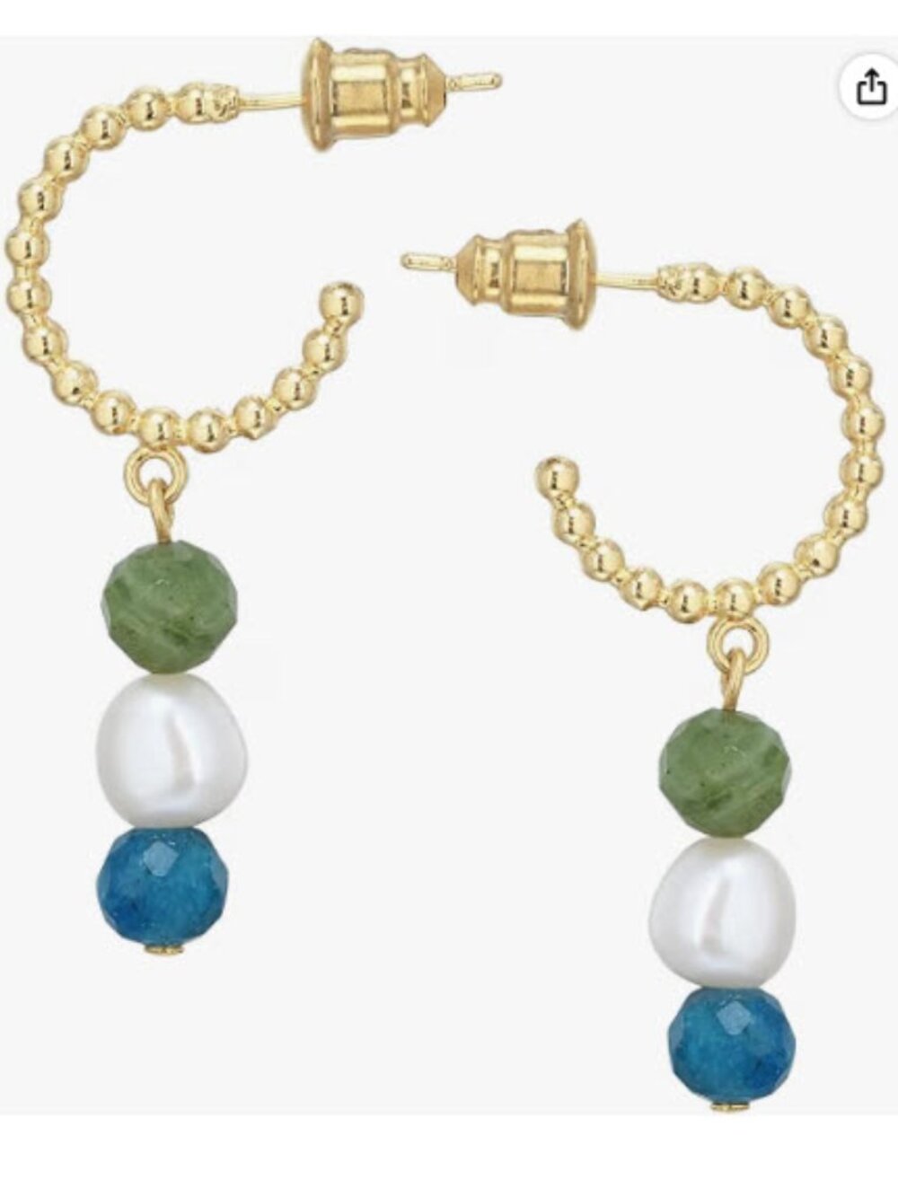 Exquisite handmade earrings with genuine pearls, blue apatite, olivine - NWT